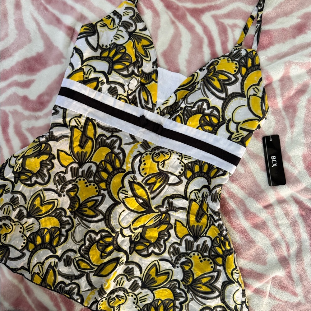 BCX Yellow and Black Floral Babydoll Top💛